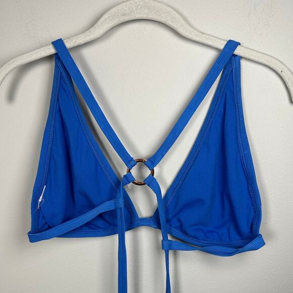 Blue Ribbed Triangle Bikini Swimsuit Top Women's Large - Picture 5 of 5